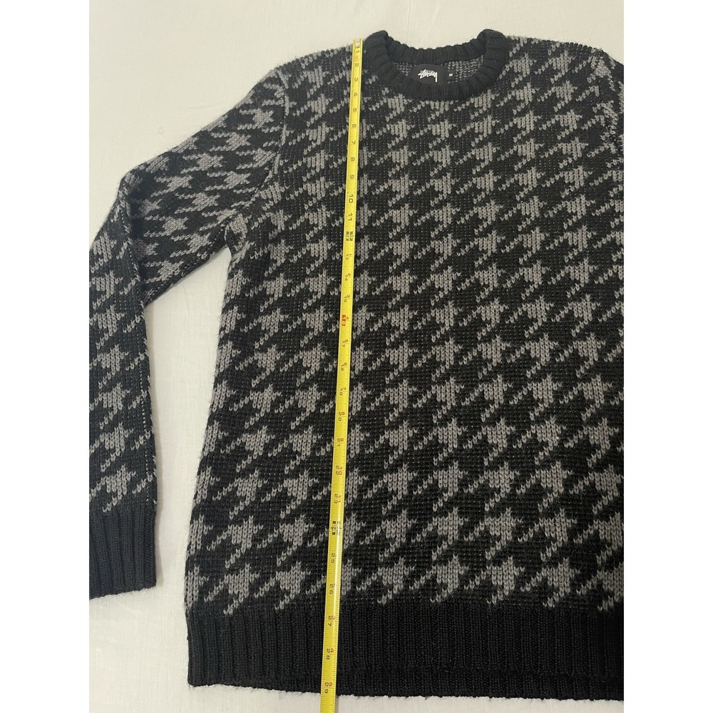 STUSSY Wool Knit Sweater M Black Houndstooth Print - Picture 5 of 7